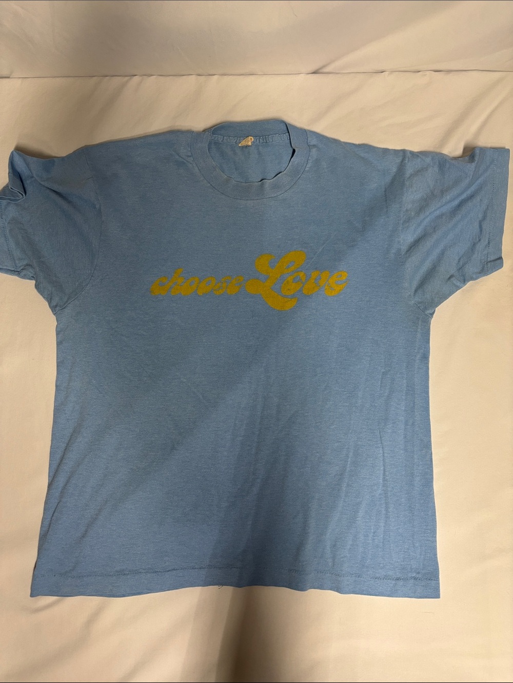Choose Love Graphic T-Shirt Heather Blue Gold Vintage Style 22x24
